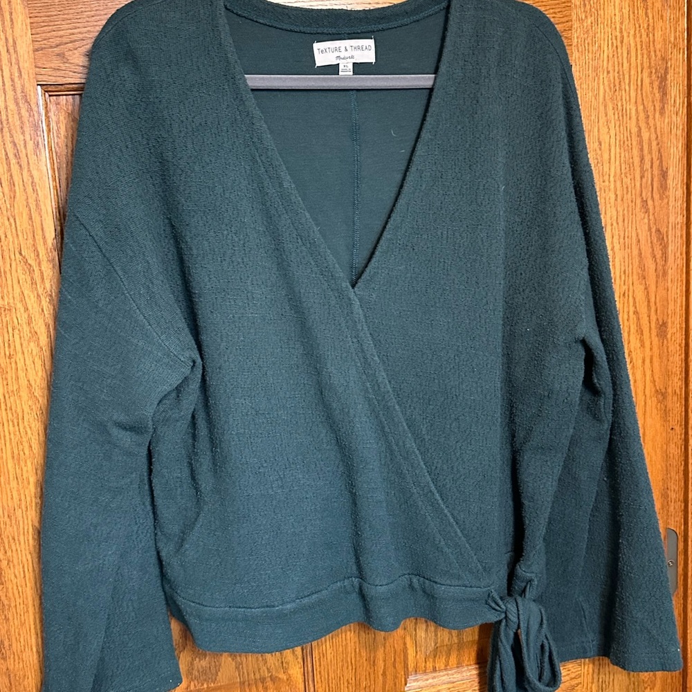Madewell Dark Green V-Neck Wrap Sweater